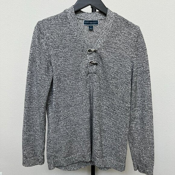 Karen Scott Women’s Gray V-Neck Pullover Sweater Small Henley Hardware Detail - Picture 1 of 7